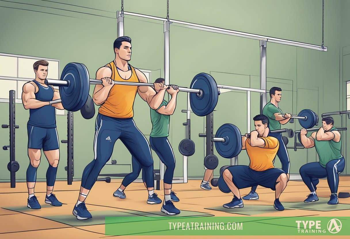 Athletes performing functional exercises and baseball-specific movements in a weight training program