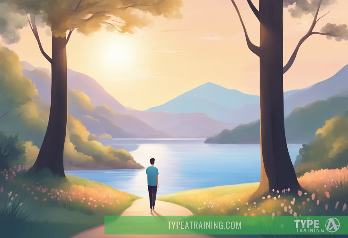 A serene landscape with a person-free setting, featuring a calm atmosphere and gentle movements to represent the impact of breathing exercises for anxiety