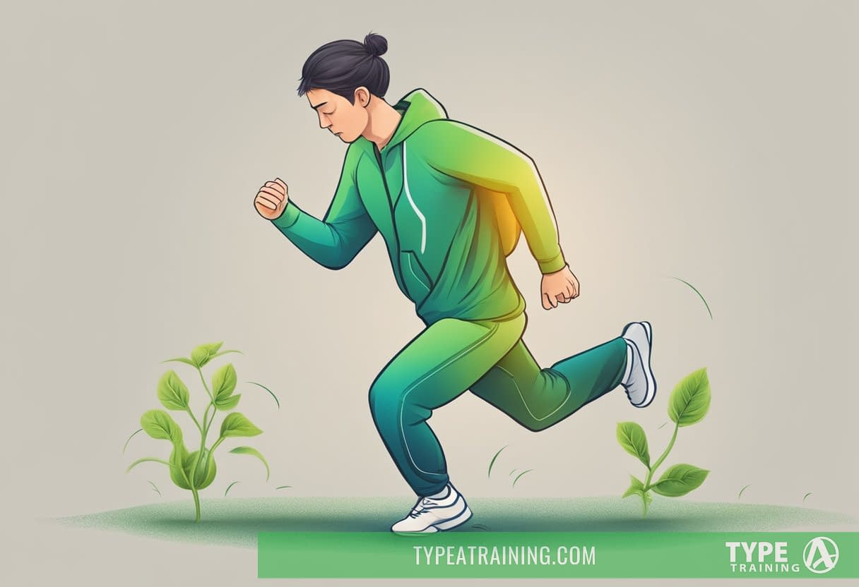 A person with Lyme disease struggles to exercise, feeling fatigued and in pain, while their body is depicted as weak and limited in movement