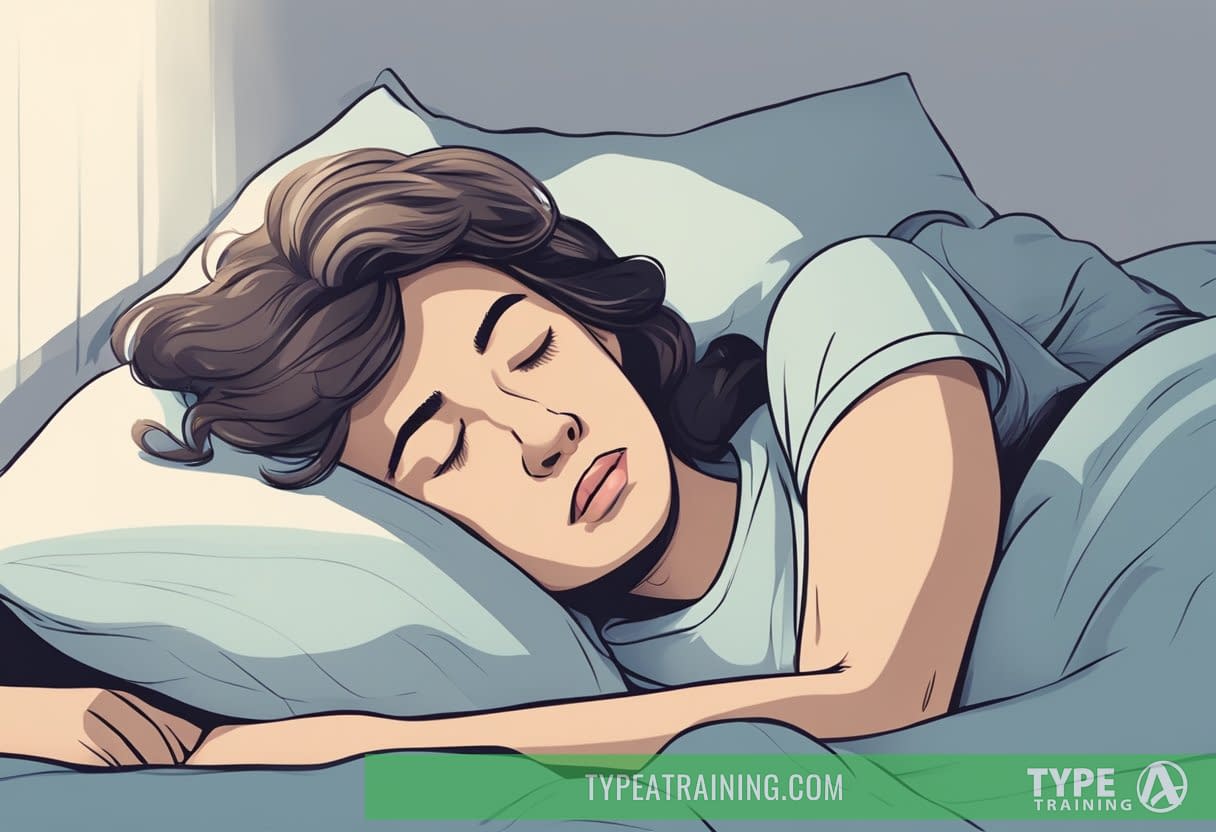 A person lying in bed with their mouth open, breathing deeply and peacefully while sleeping