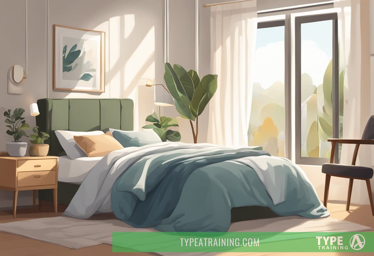 A cozy bedroom with a sunlit window, a comfortable armchair, and a soft blanket laid out on a bed, offering options for different napping styles