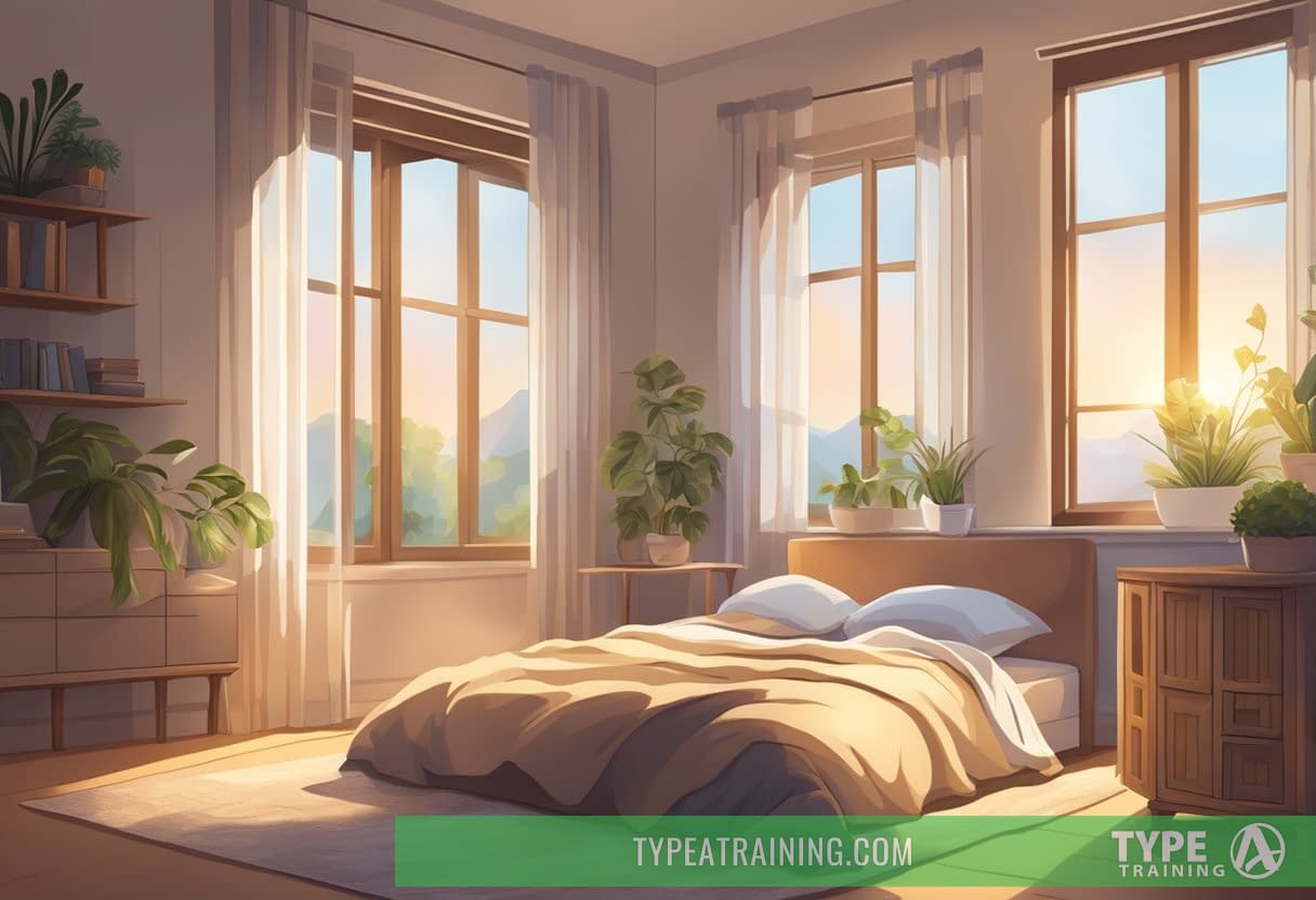 A cozy bedroom with a sunlit window, a comfortable bed with soft blankets, and a serene atmosphere for peaceful napping