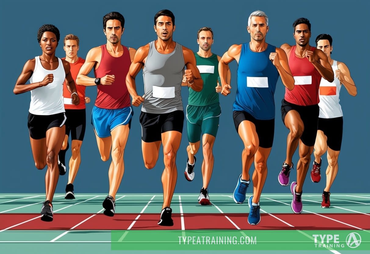 A group of runners in various forms, each demonstrating unique techniques to improve efficiency