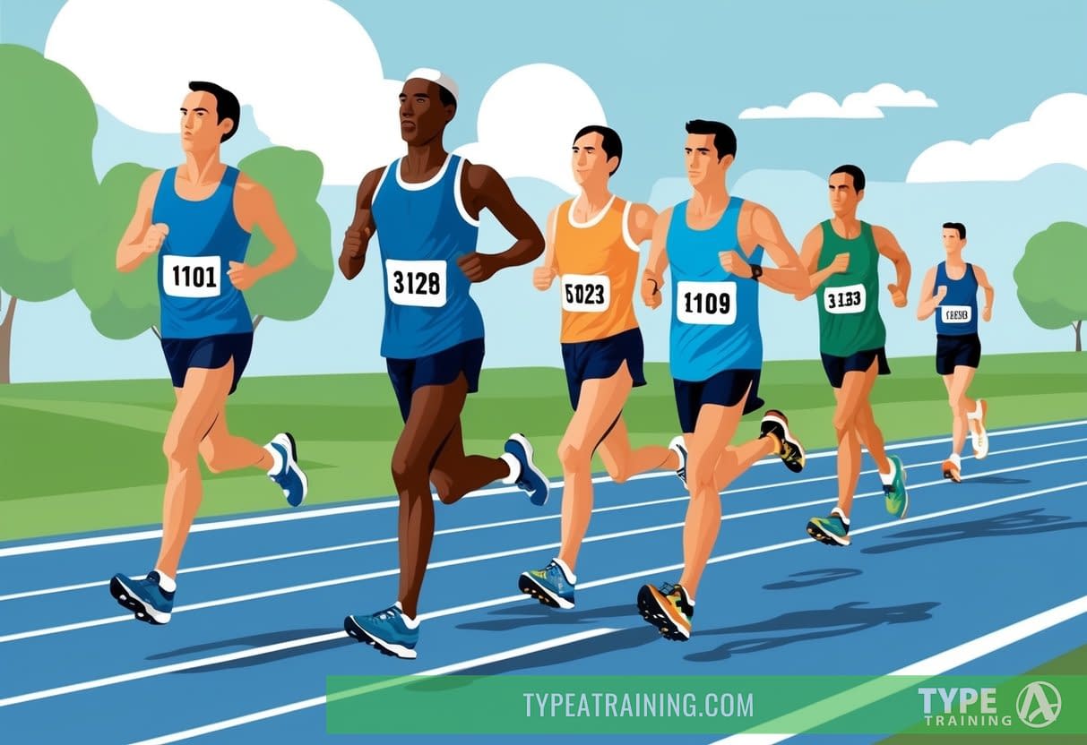 Marathon runners visualize crossing the finish line, focusing on the route ahead and maintaining a steady pace. They mentally prepare for the challenges and set realistic goals for race day