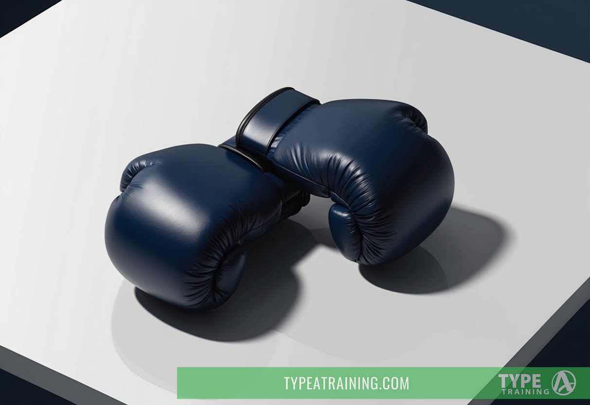A pair of boxing gloves resting on a clean, white surface with a soft, cushioned interior and a durable, protective exterior