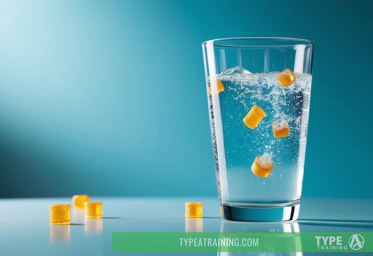 A glass of sparkling water with PFAS chemicals floating in it