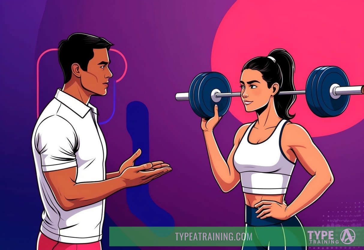 A person and a personal trainer discussing training frequency