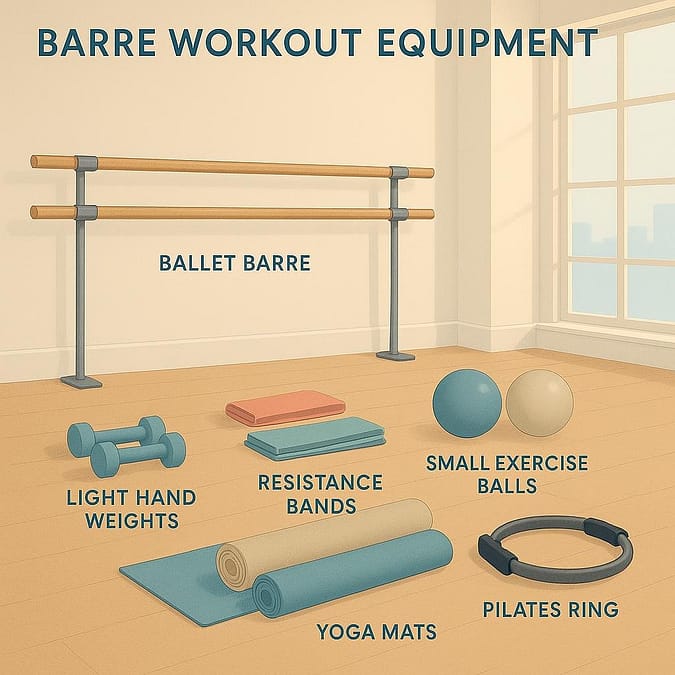 a room with yoga mat and balls
