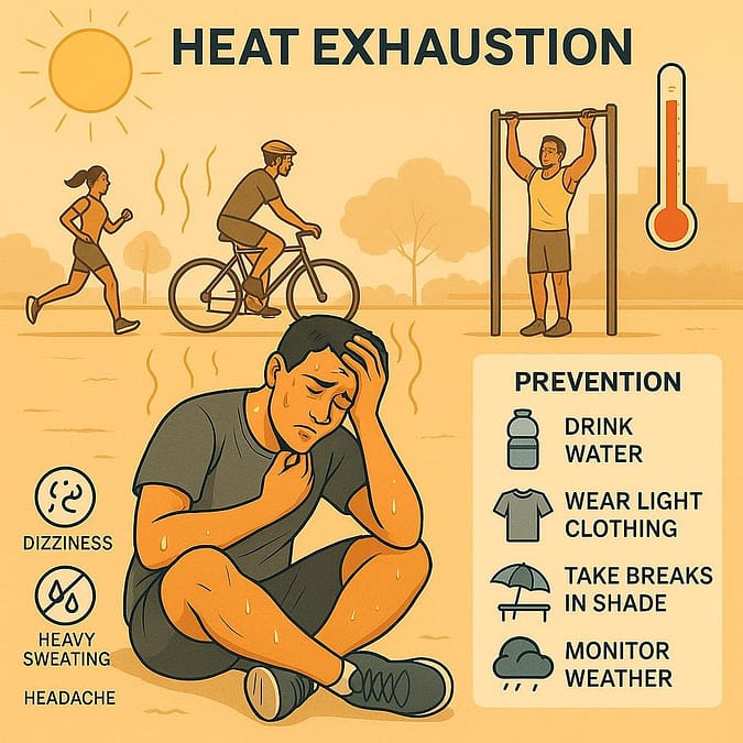 a poster showing a man suffering from heat