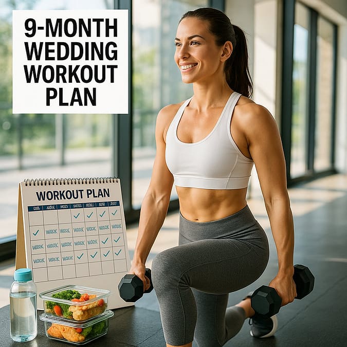 a woman lifting weights and a calendar