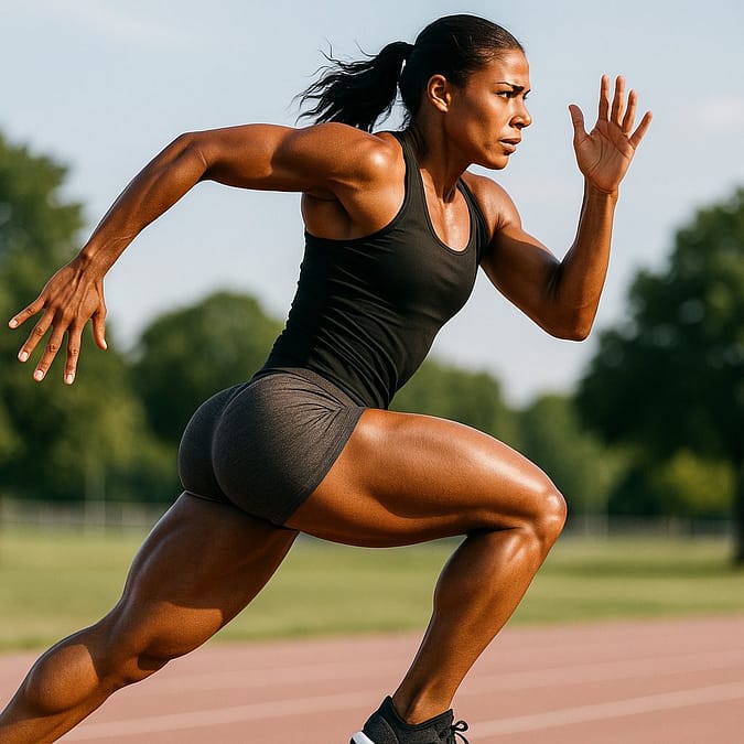 a woman running on a track