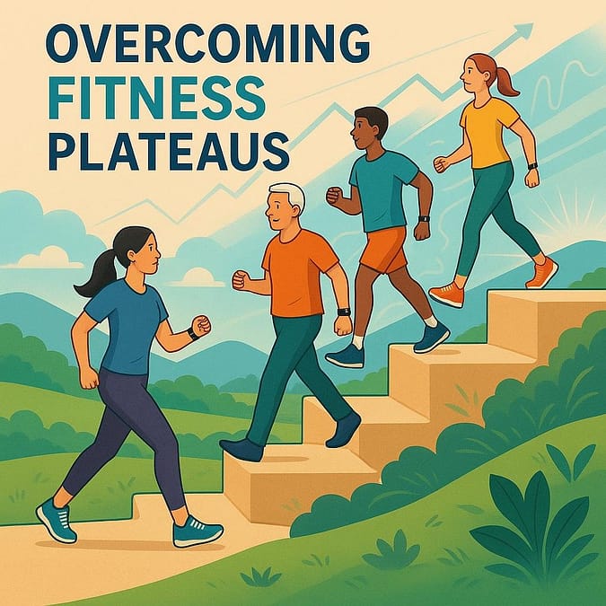 a group of people running up stairs