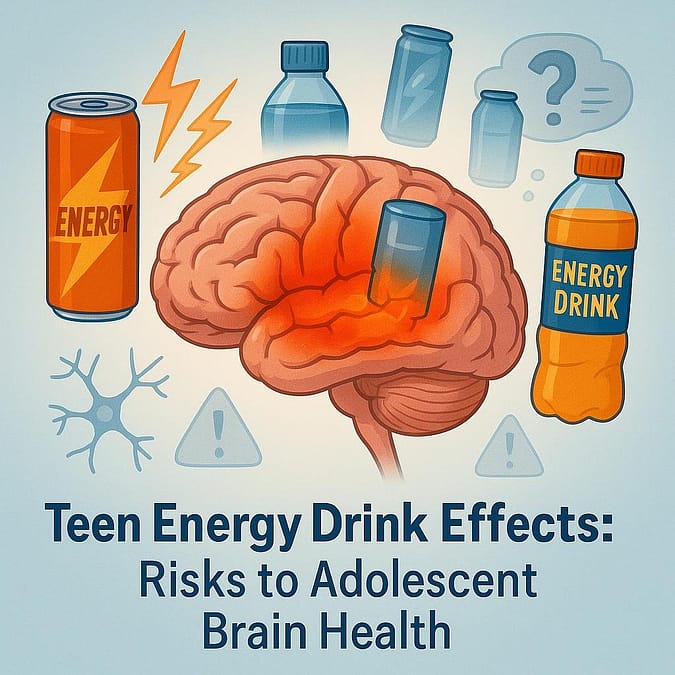 a brain with energy drinks and bottles