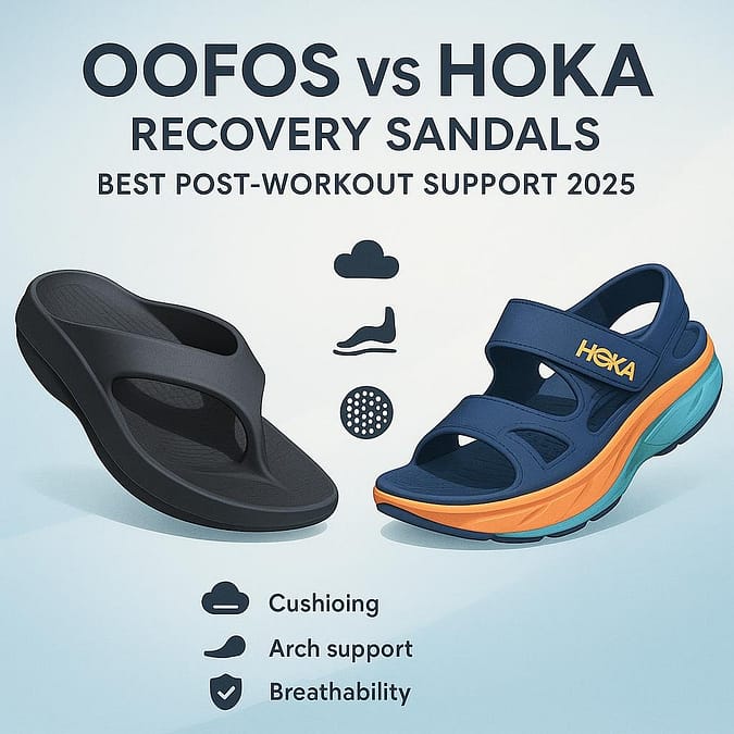 a pair of sandals with text overlay