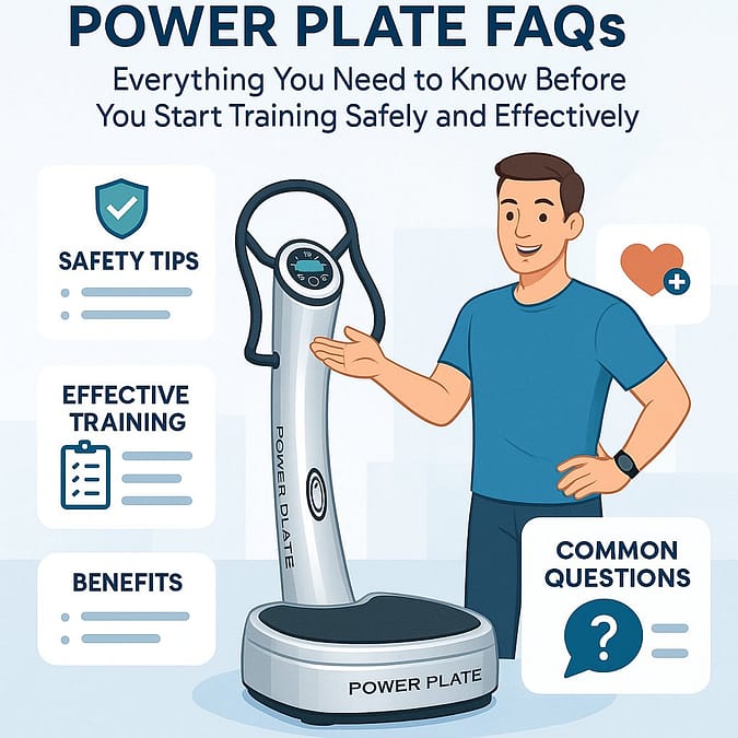 a man standing next to a power plate