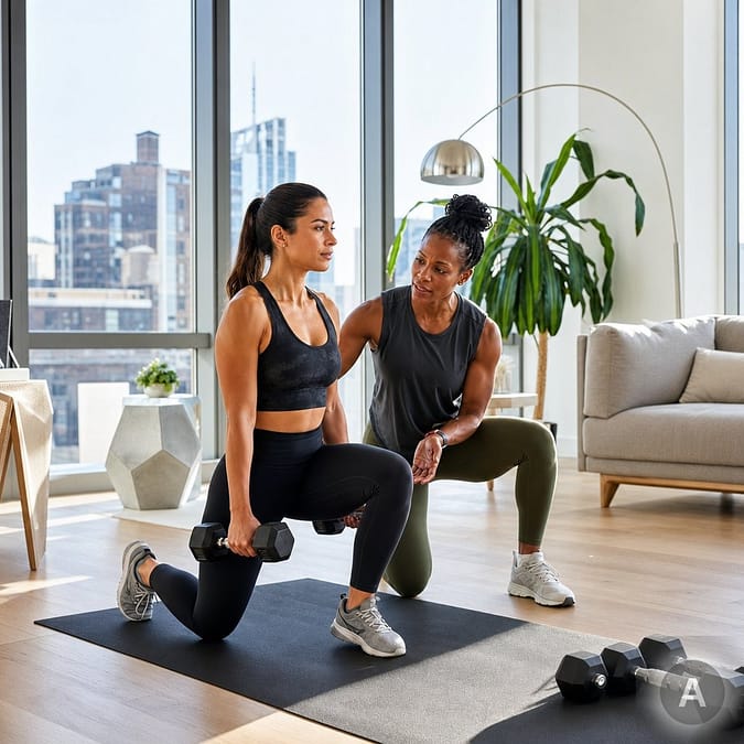 In-home personal training session in a Manhattan apartment