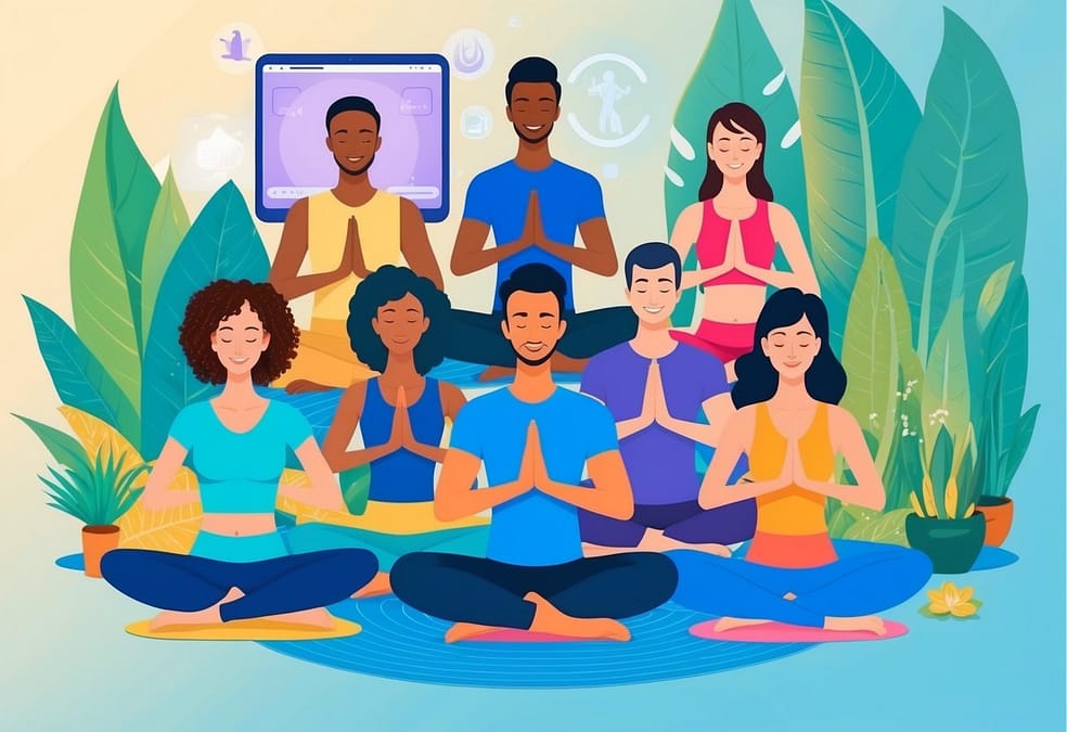 a group of people sitting in yoga poses