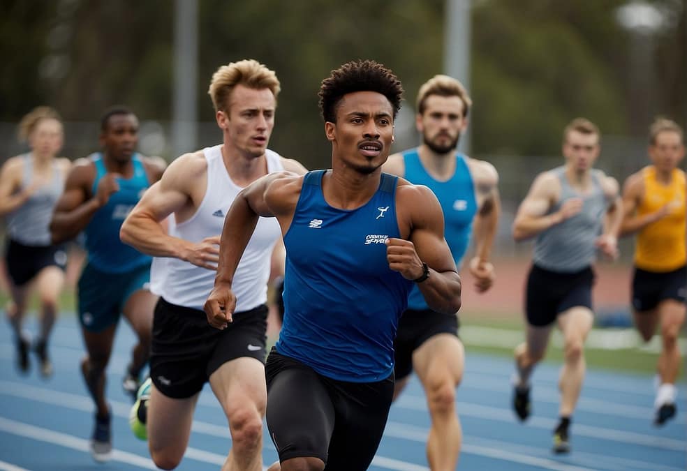 a group of men running on a track