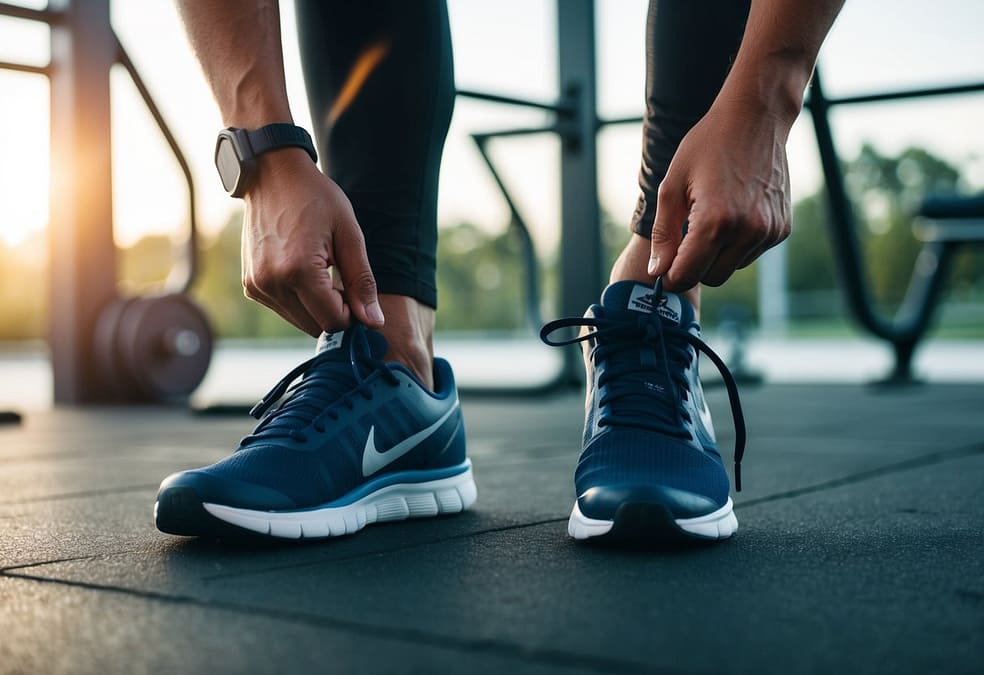 a person tying their shoes
