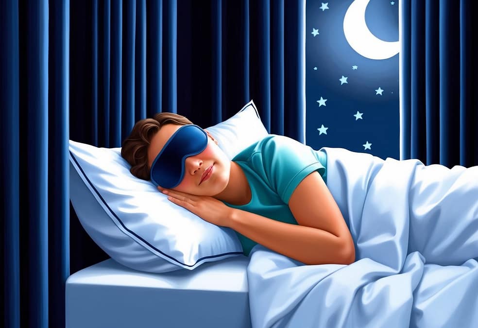 a woman sleeping in bed with a mask on her face