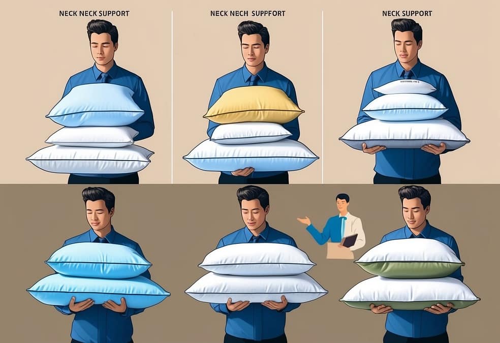 a man holding a stack of pillows