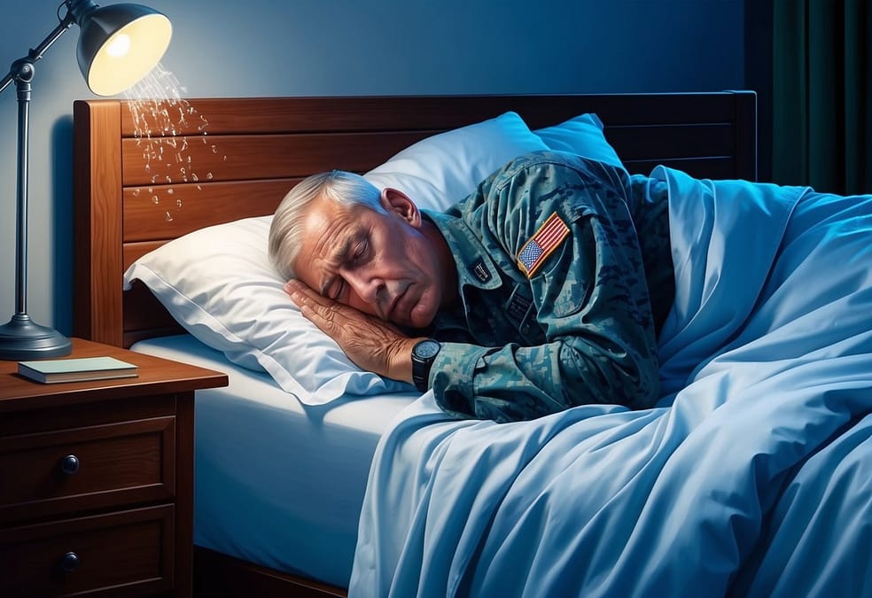 a man sleeping in a bed