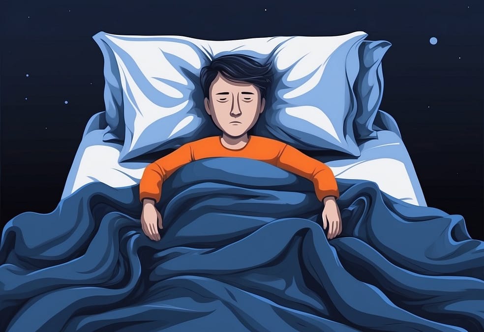 a cartoon of a man sleeping in a bed