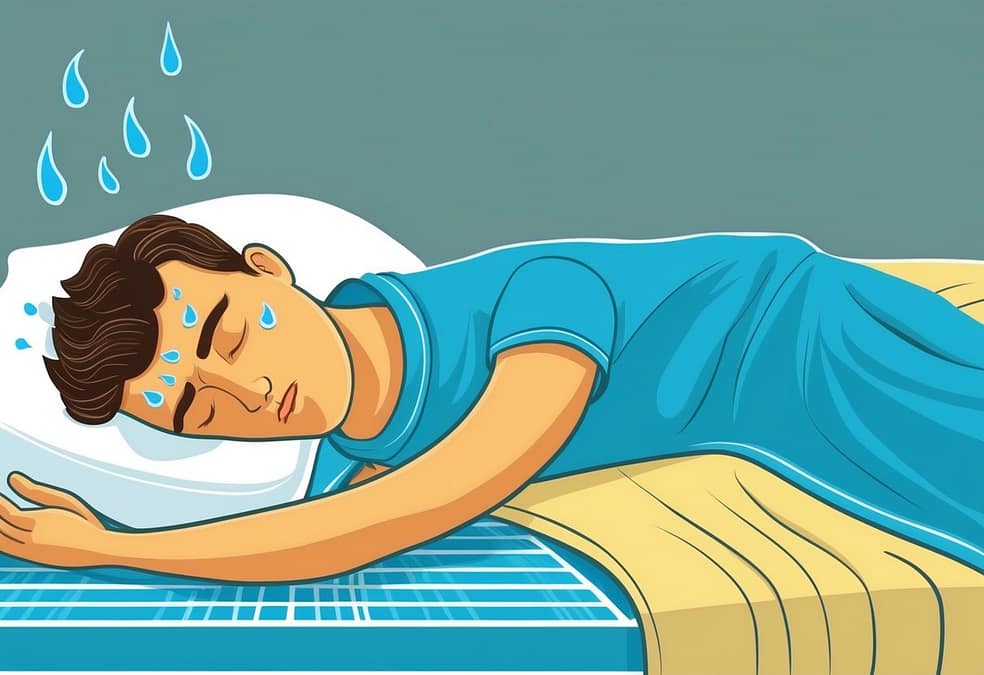 a cartoon of a man sleeping on a bed