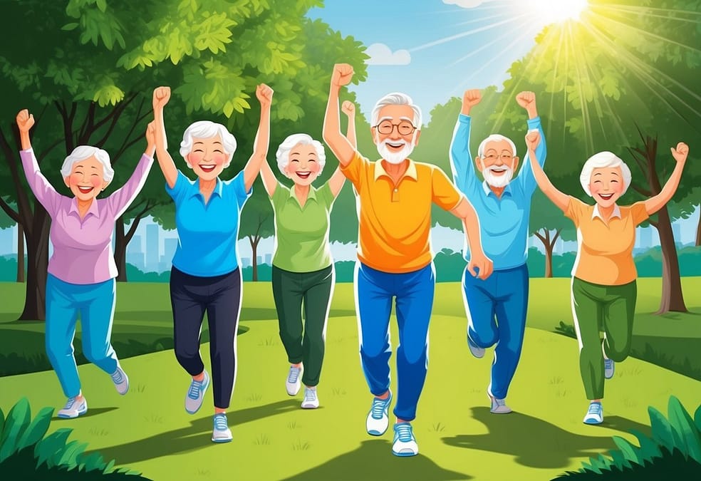 group of seniors enjoying life and having fun