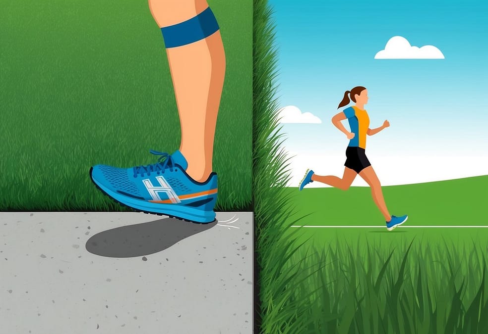 a woman running on a sidewalk