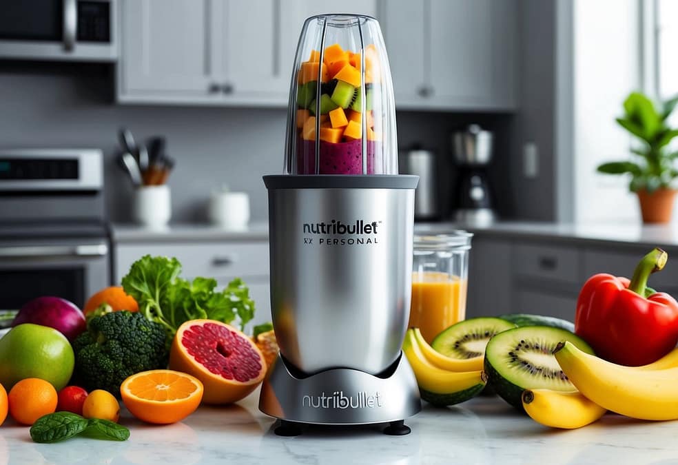 a blender with fruit in it
