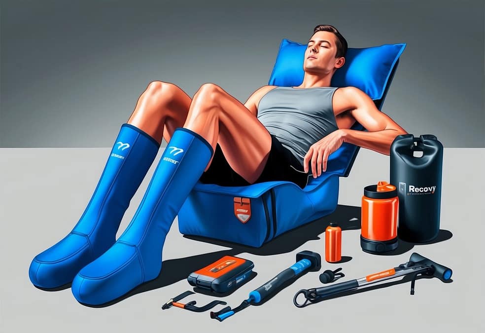 a man lying in a blue chair with blue socks and a bottle of water