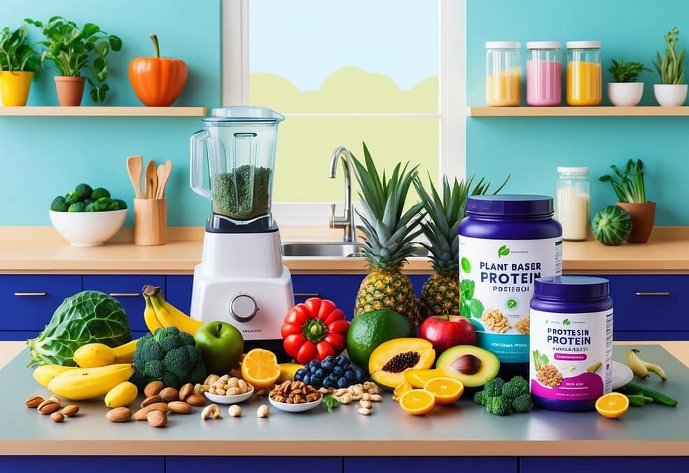 a counter with different foods on it, more Plant Based Diet