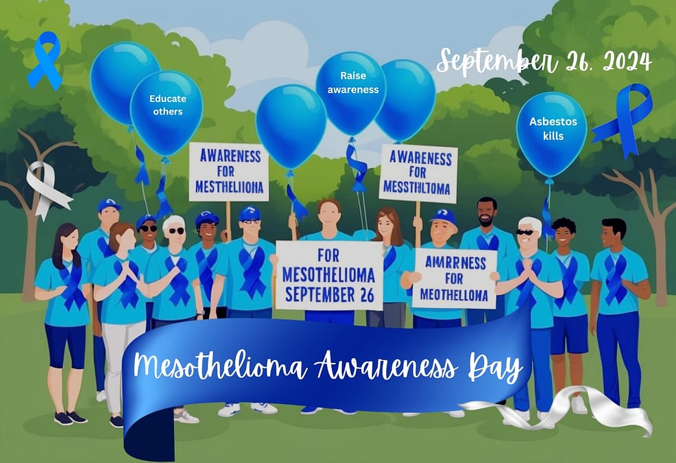 a group of people holding signs and balloons, Mesothelioma Awareness Day is celebrated on September 26th each year to raise awareness