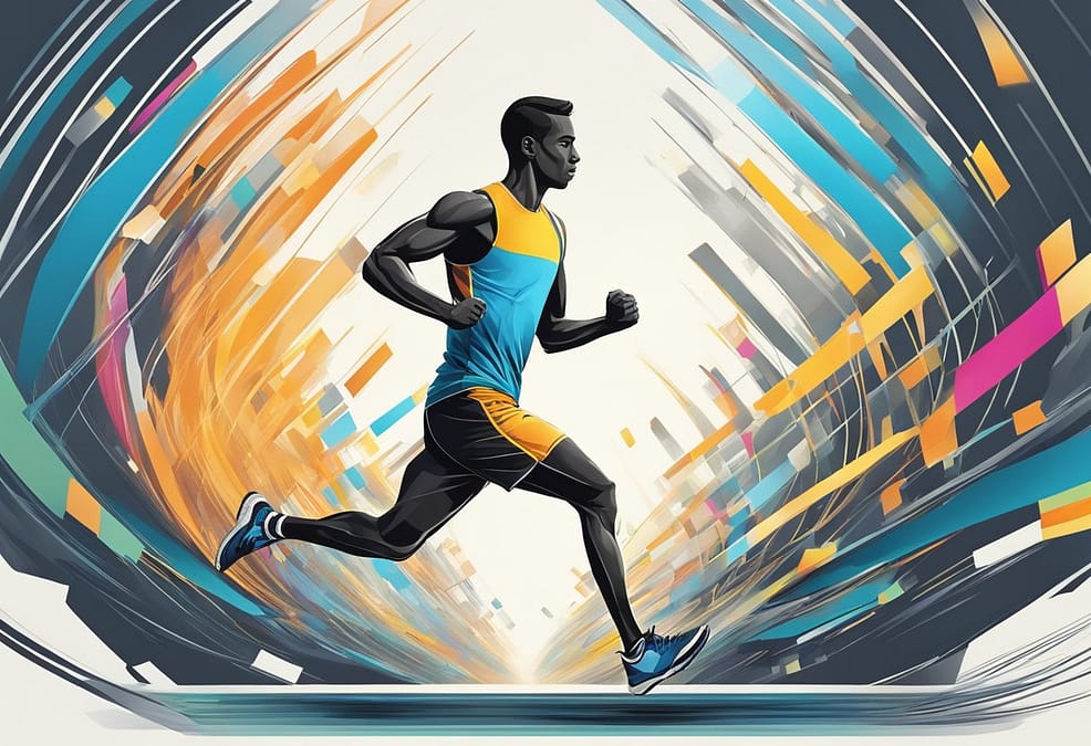 a man running in a colorful circle