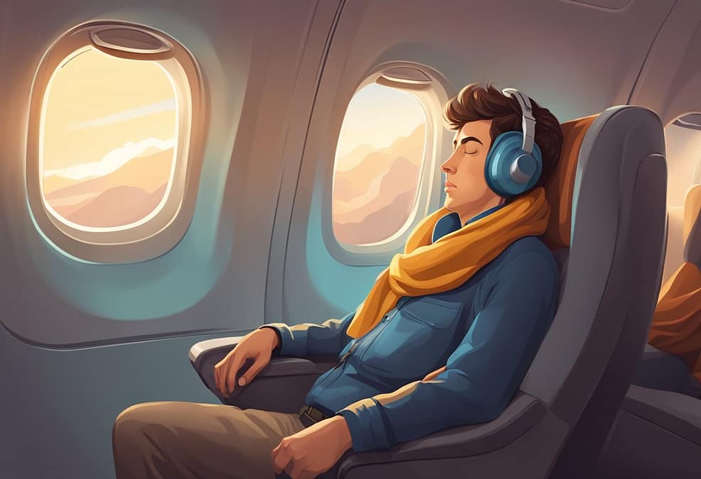 a man sleeping in an airplane