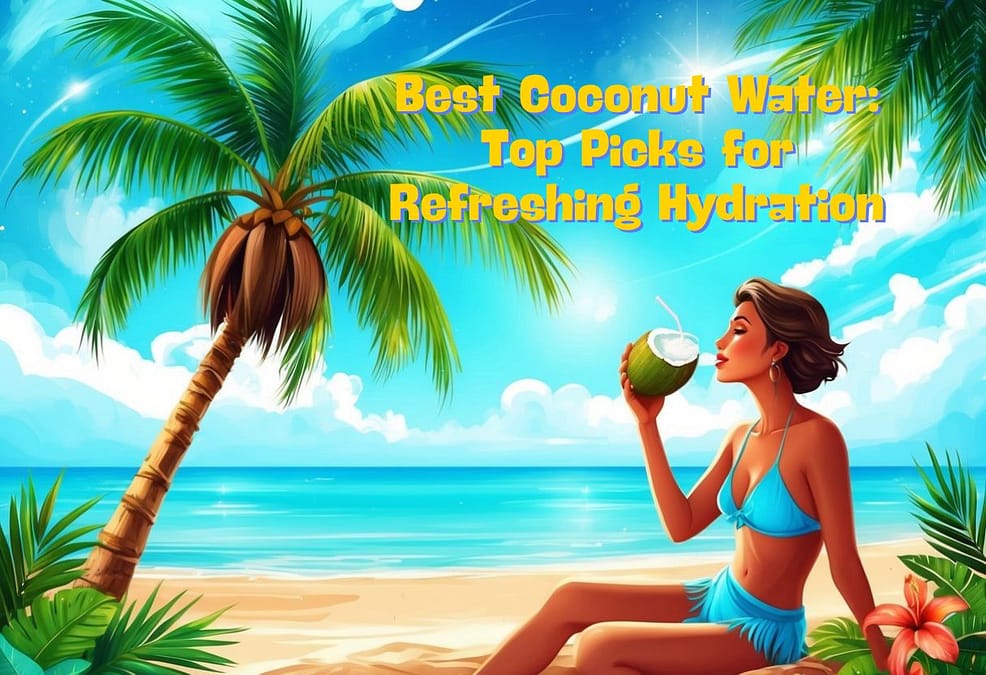 a woman drinking a coconut on a beach