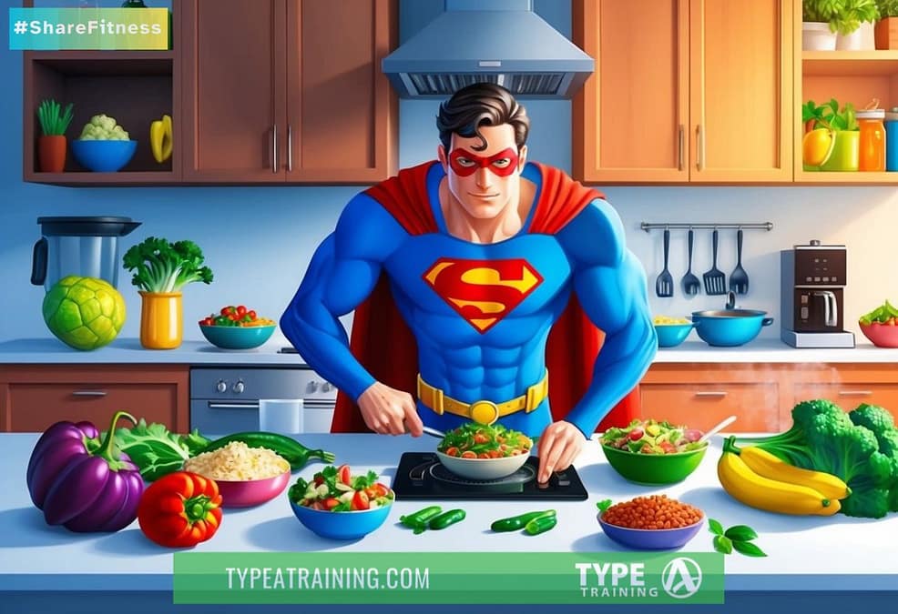 a man in a superhero garment cooking in a kitchen