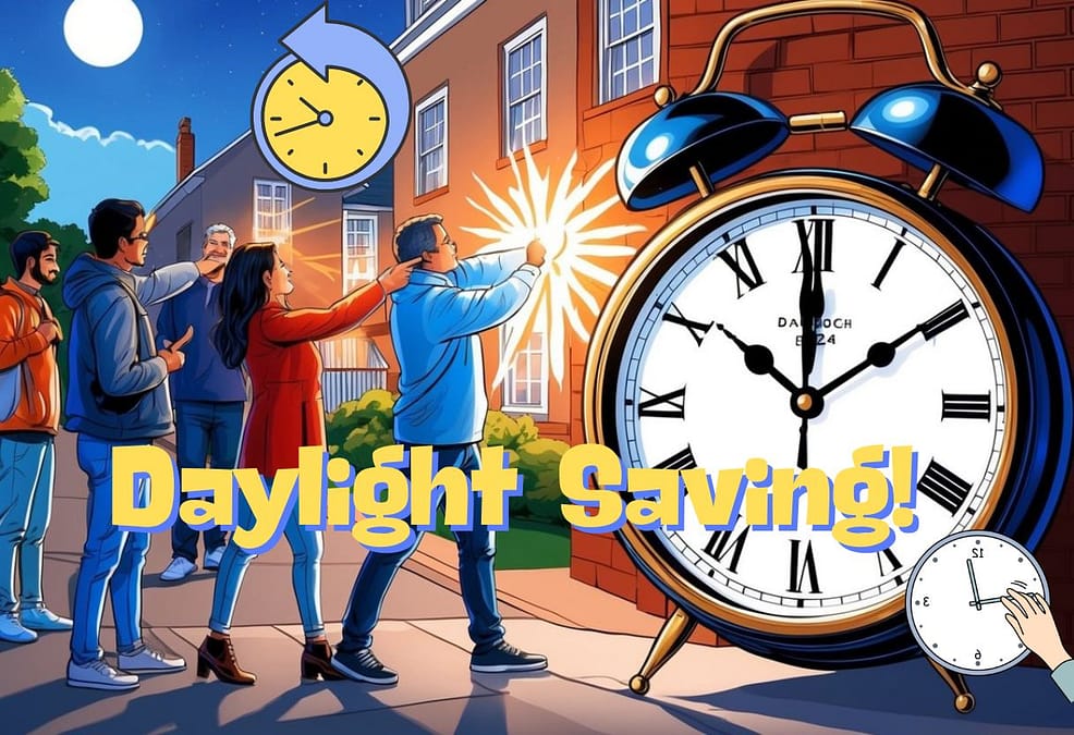 a group of people standing next to a clock