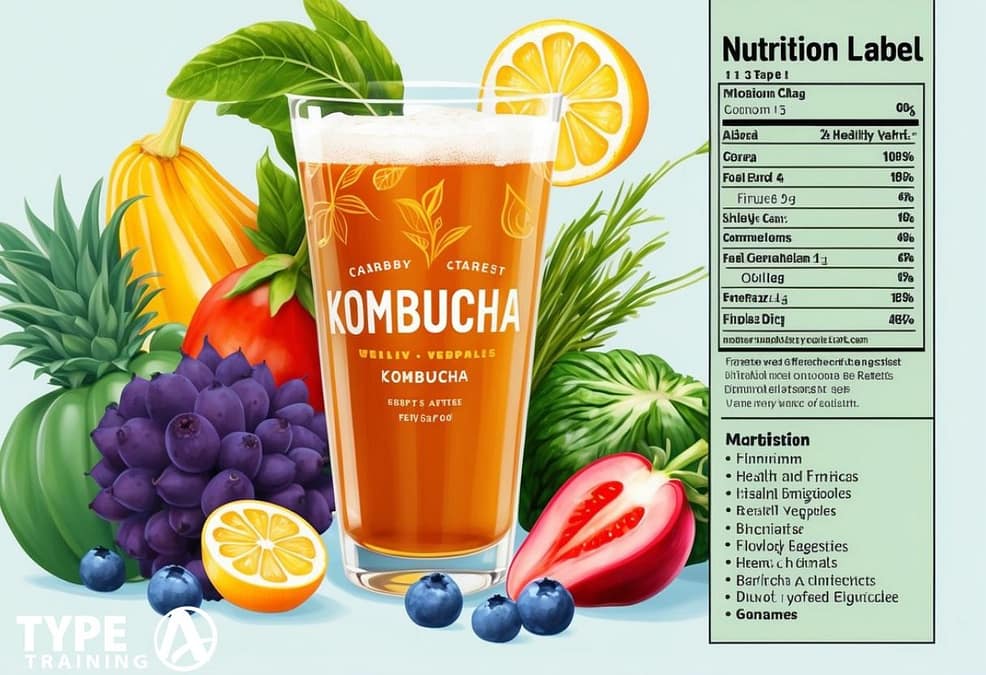 a glass of kombucha with fruits and leaves