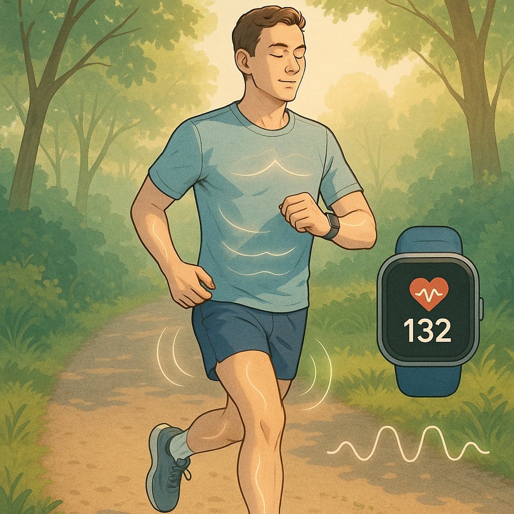 a man running on a trail with a smart watch
