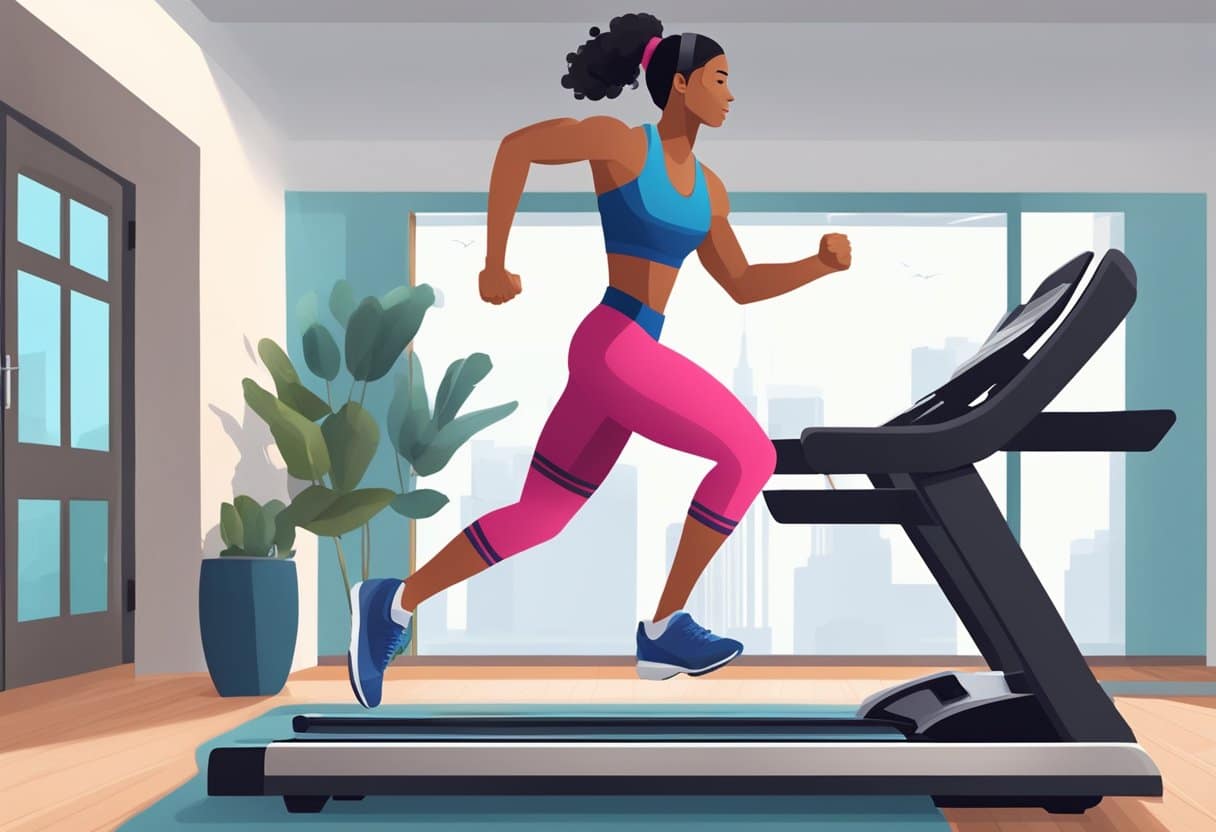 a woman running on a treadmill