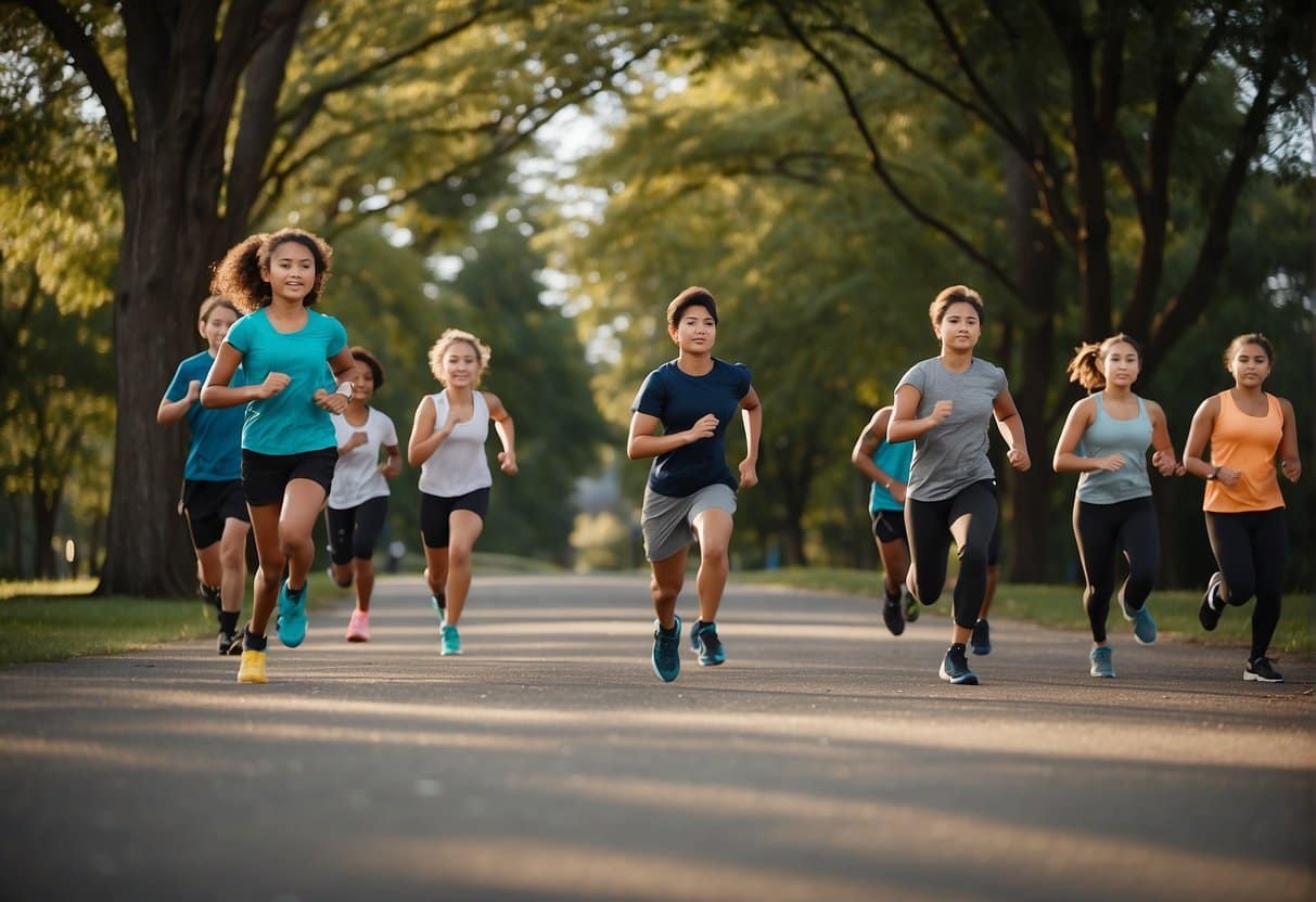 A group of adolescents engage in safe exercise practices, following proper form and technique. They are supervised by a knowledgeable adult, and the environment is clean and well-lit