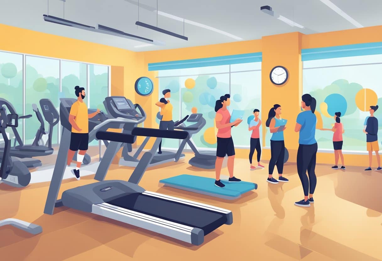 People comparing gym options, looking at price lists and facility features, considering factors like location and amenities