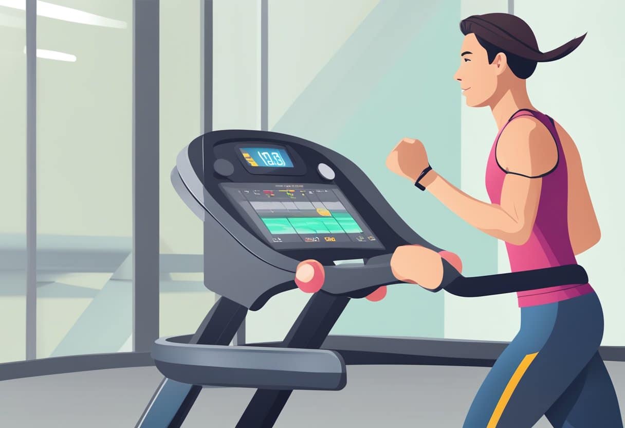 a woman running on a treadmill