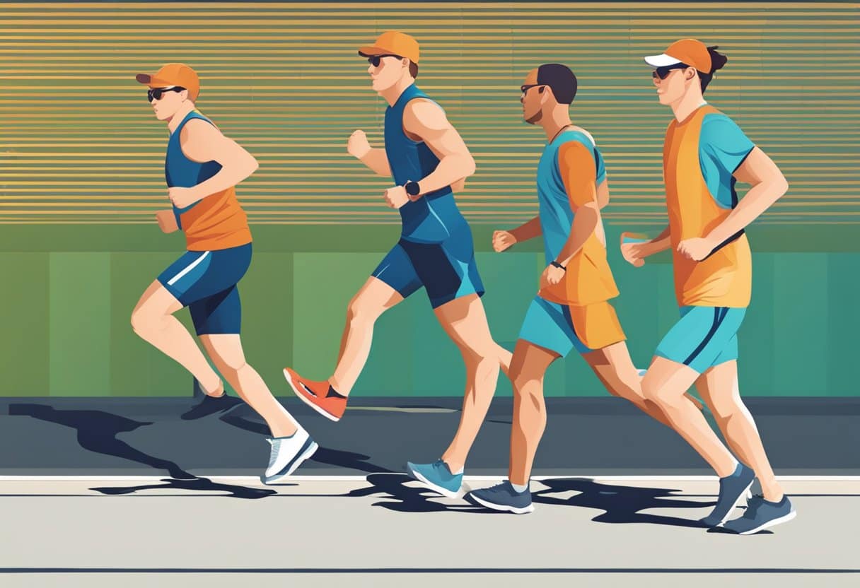 a group of men running