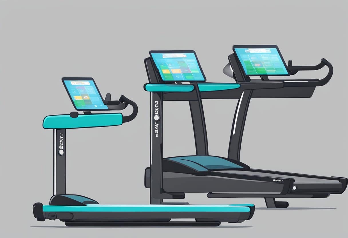 a group of treadmills with computers