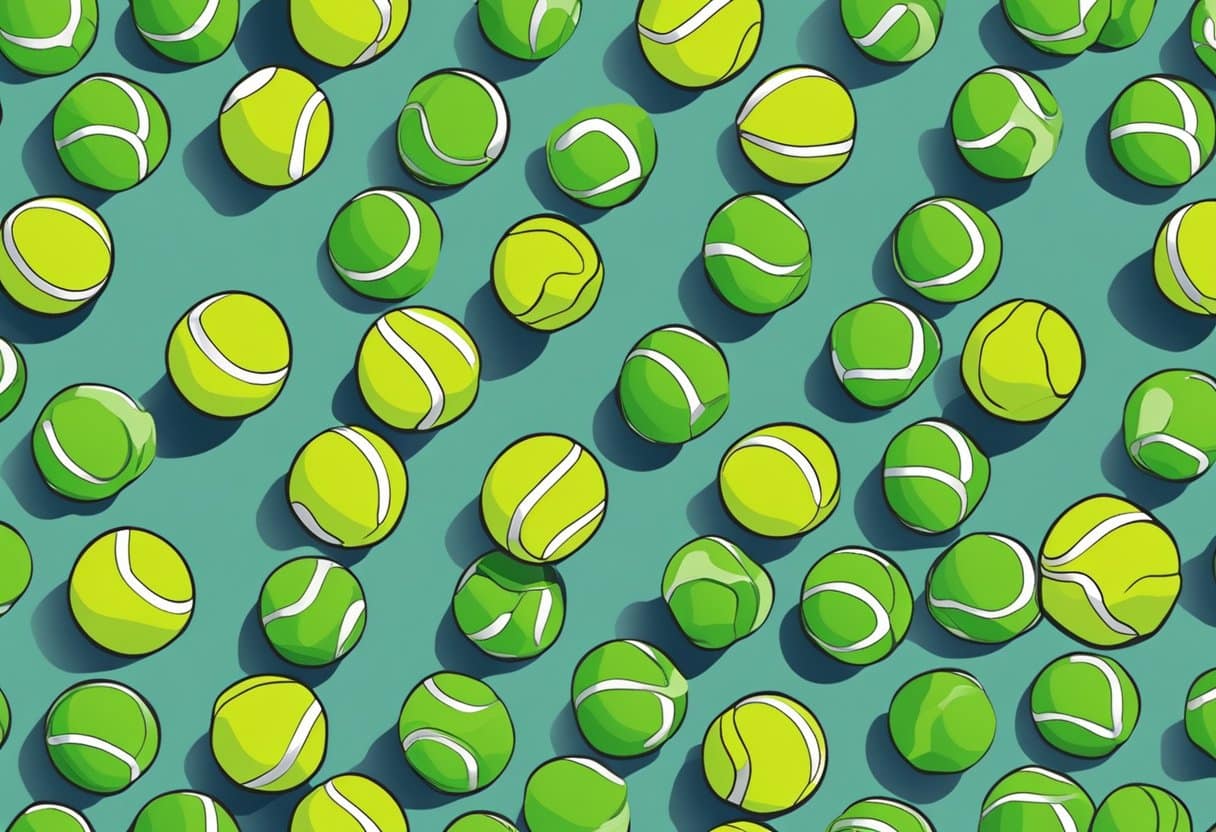 Tennis balls bounce on a smooth surface in a rhythmic pattern. A person's hand reaches out to catch and throw the balls in a coordinated motion