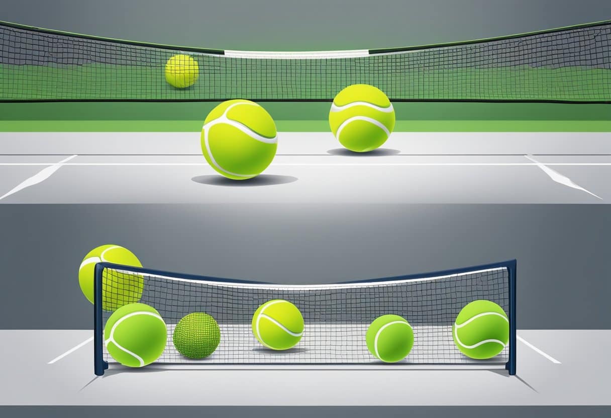Tennis balls bouncing off targets in rapid succession, players moving swiftly to hit them with precision and accuracy