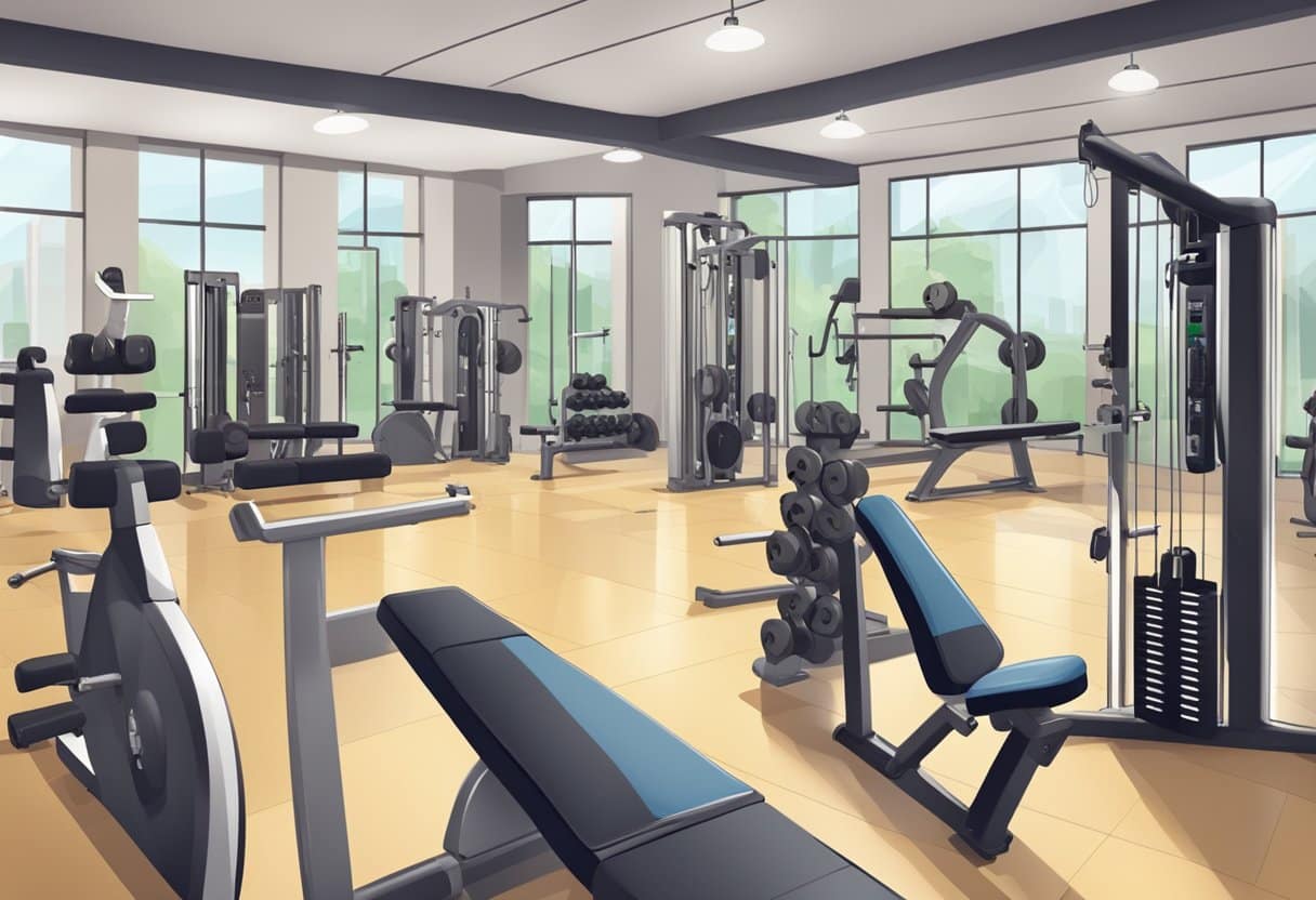 A gym with various free weights and machines. People using free weights show better form and engage more muscles